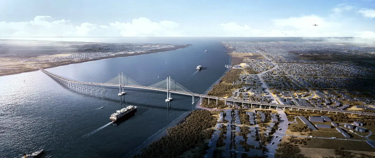 The Demerara Harbour Bridge crossing the river