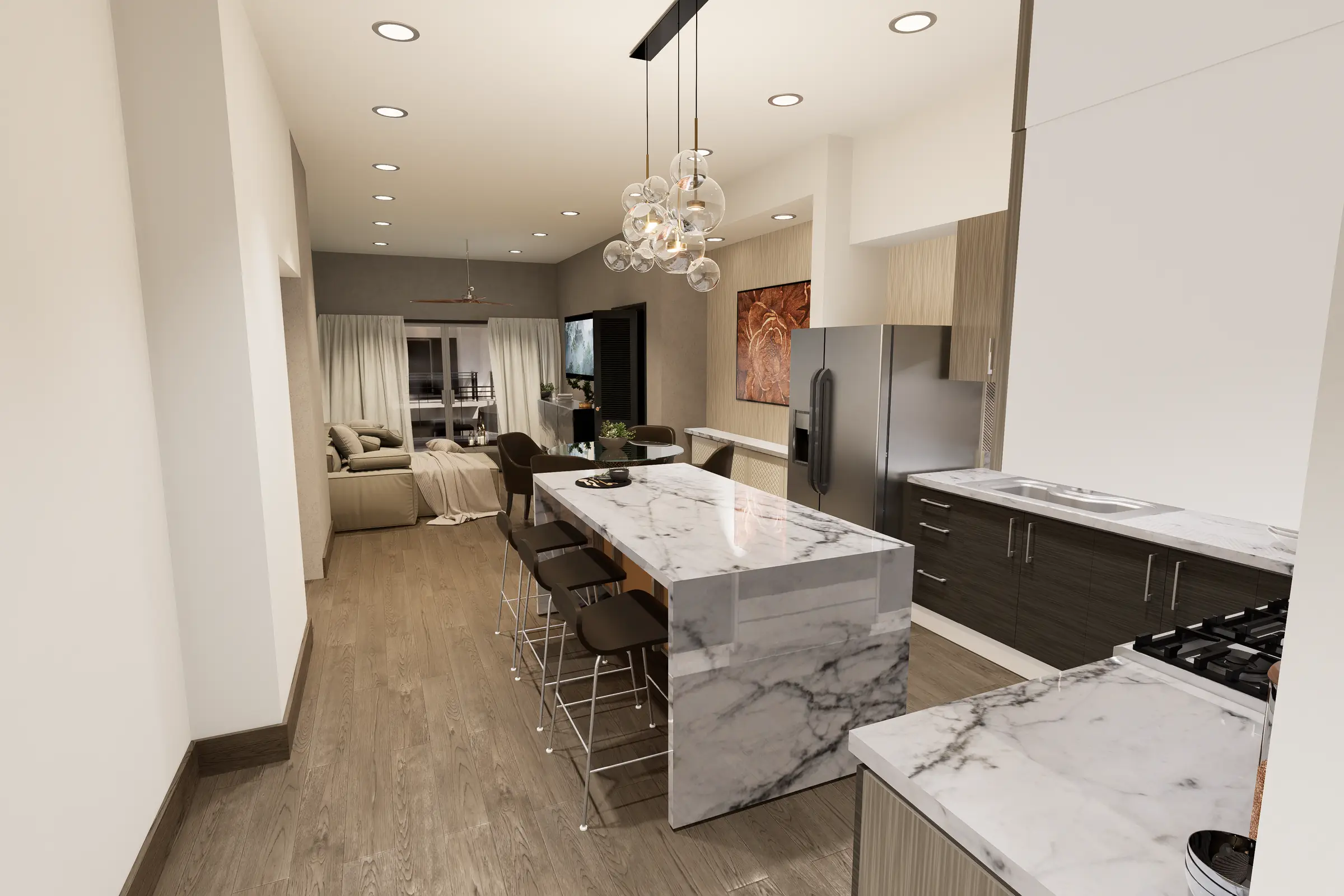 Kitchen with a quartz island