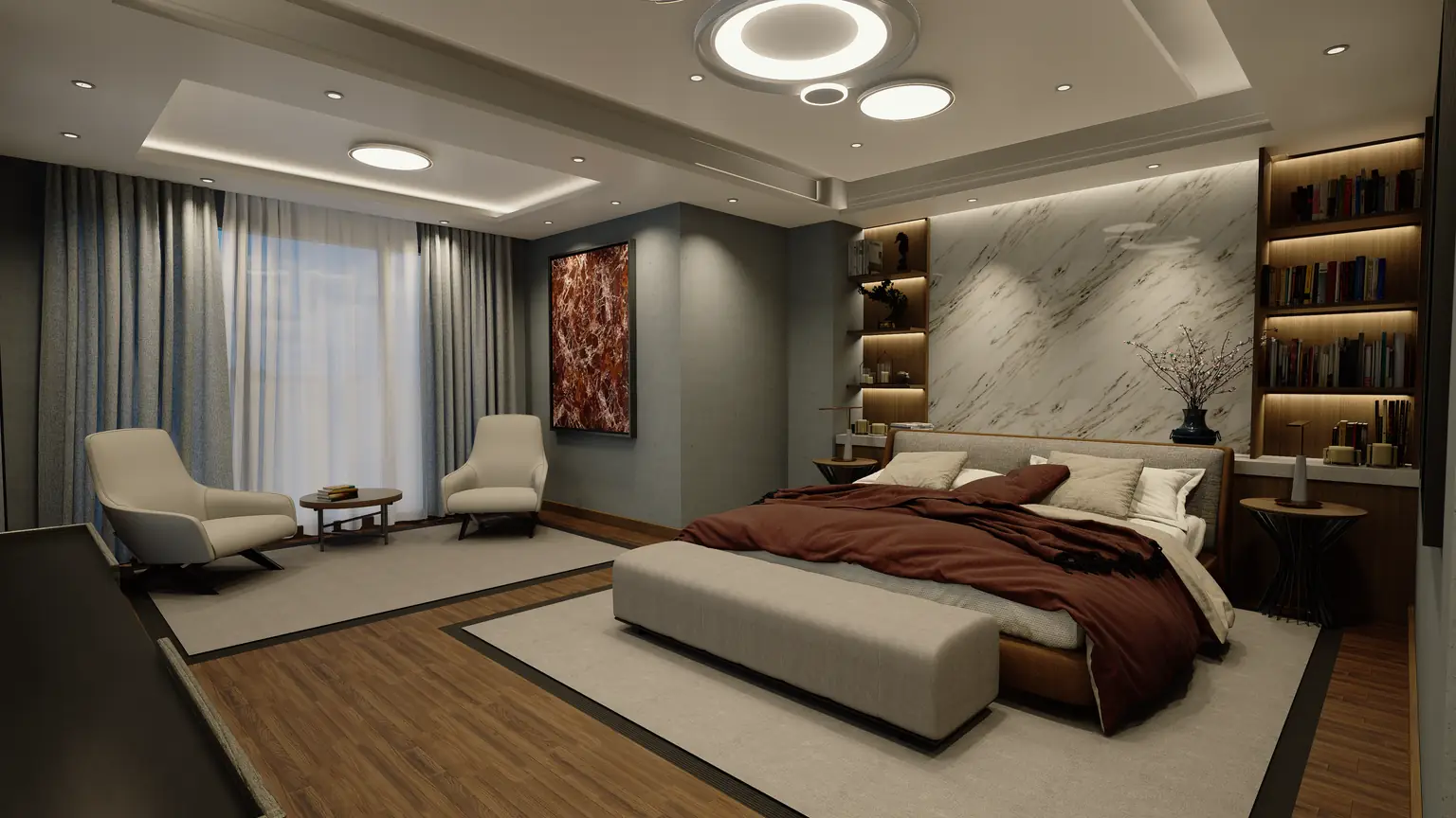 Penthouse primary bedroom