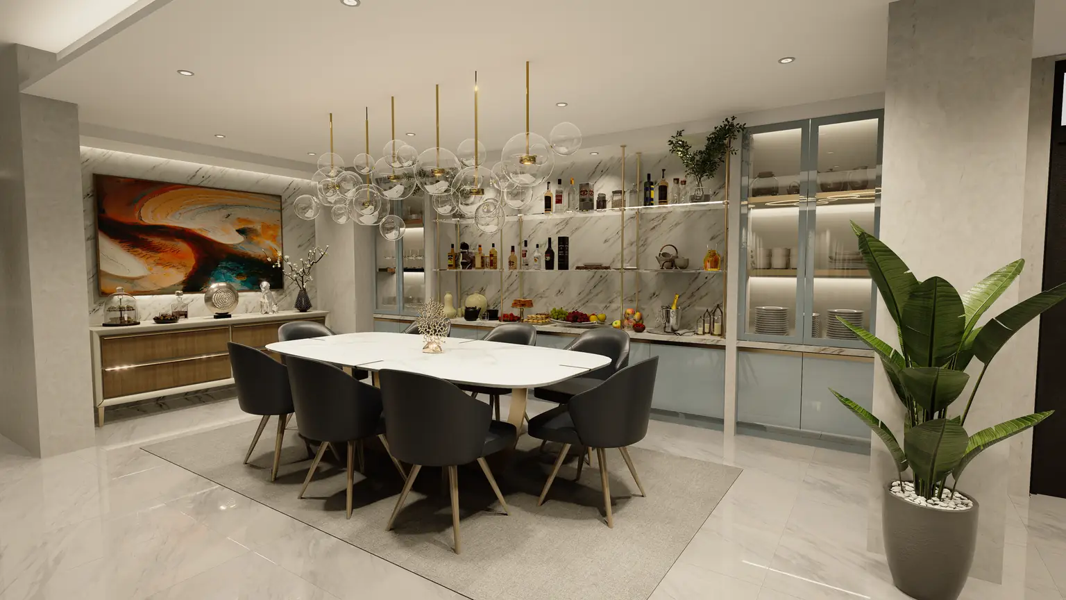 Penthouse dining and bar area
