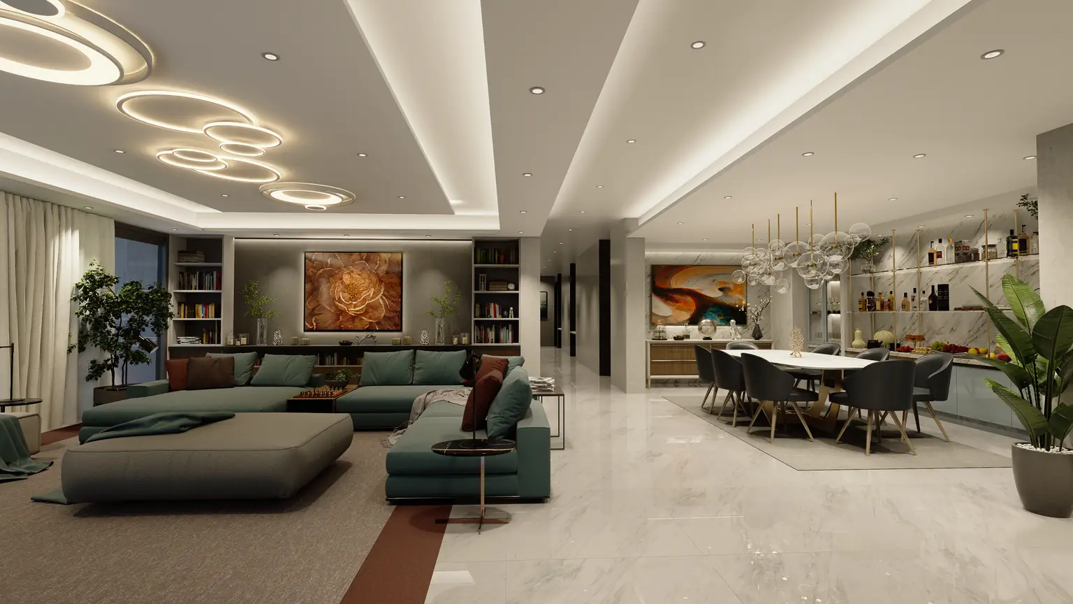 Penthouse living and dining