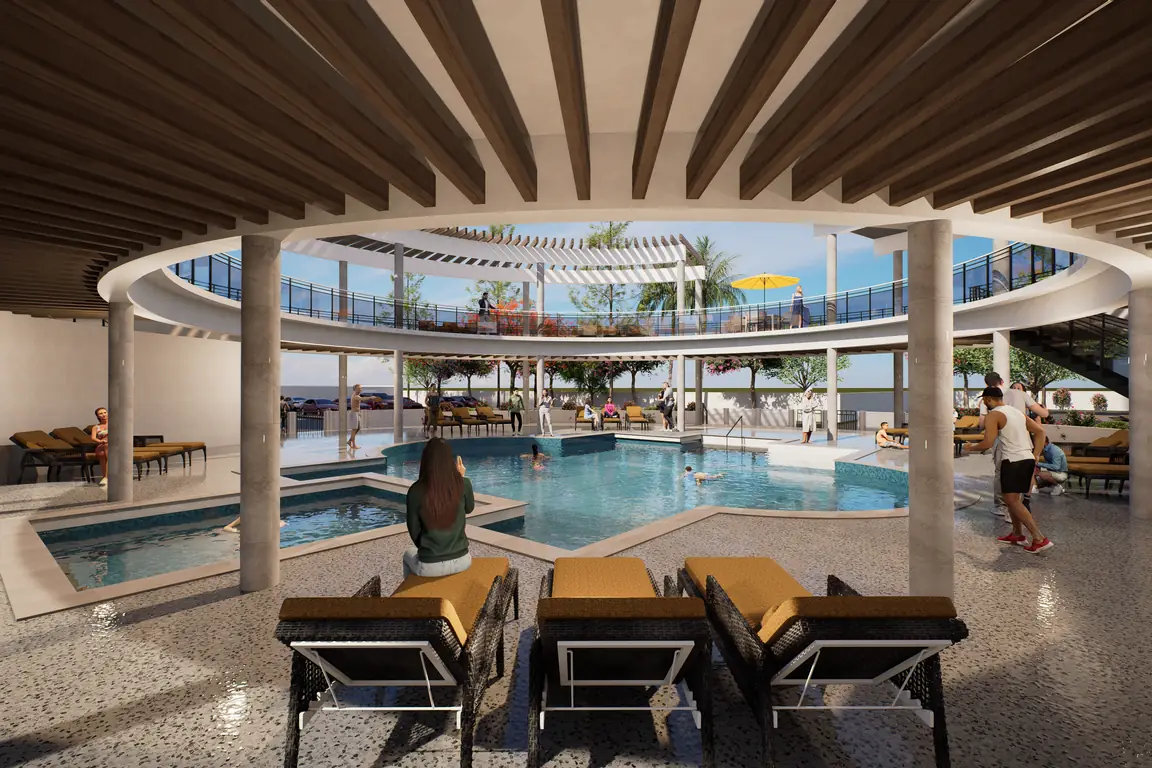 Inside the pool pavilion